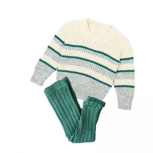 China Winter Kids Cotton Hand Knitted Lounge Chunky Striped Sweaters Tight Leggings 2PCS factory