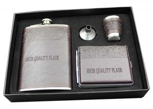 China Leather 9 Oz Mens Hip Flask Set With White Wine Bottle / Cup / Funnel factory