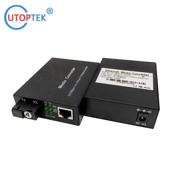 10/100Mbps Fiber media converter 20km single SC fast Ethernet RJ45 to Fiber Media Converter for CCTV Network security
