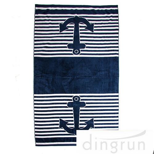 China Marine Anchor Custom Printed Beach Towels 100% Cotton Velour Soft Touch factory