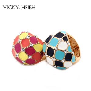 China VICKY.HSIEH Gold Tone Blue Red Exposy Ball Stretch Rings on sale