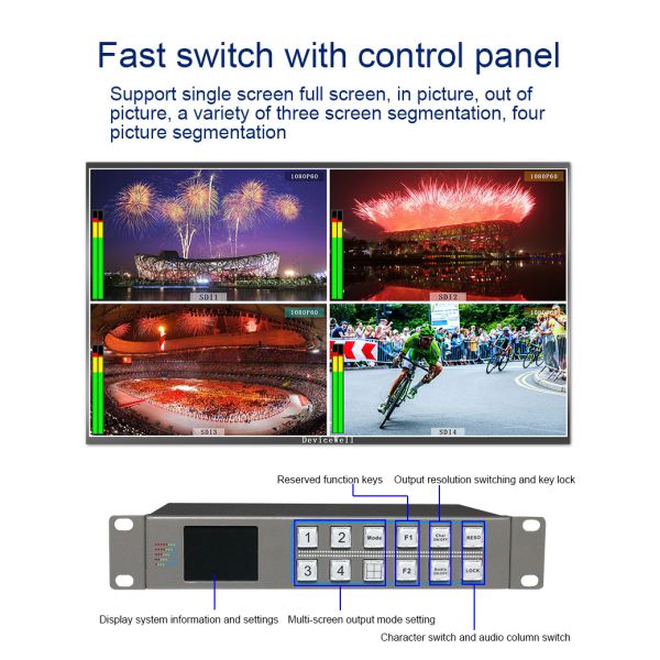 4-Ch 3g-Sdi Input Quad Screen Split Multiviewer Sdi Multiviewer 4k Sdi Switcher 4x1