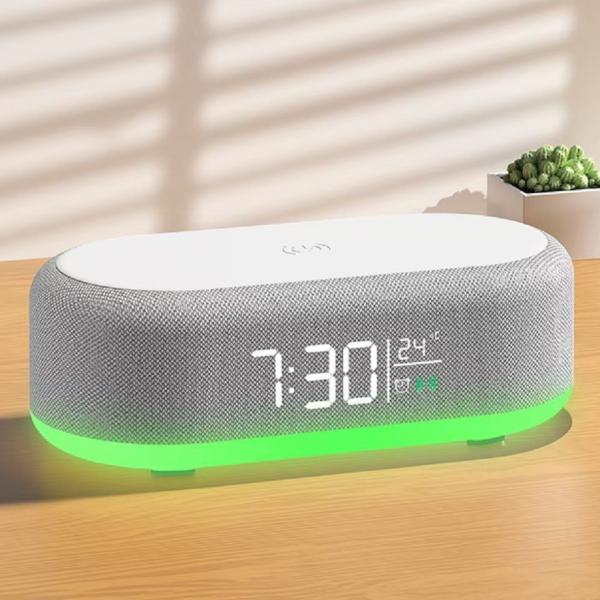 ETEK Bluetooth 5.3 multi-function speaker with temp display, clock,1200mAh battery,15W wireless charging, 52mm 5W driver.