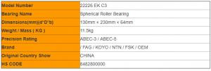 China Explorer 22226 EK C3 Spherical Roller Bearing E Cage 130mm × 230mm × 64mm factory