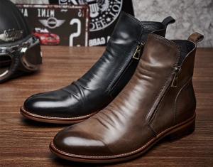 China Black / Brown Mens Leather Dress Boots , Mens Designer Combat Boots With Rubber Sole factory