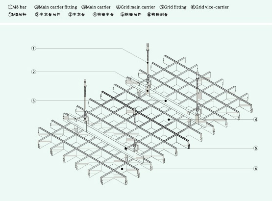 open cell Rectangle Metal Grid Ceiling Lightweight For decorative Suspended Ceiling