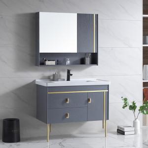 China Solid Wood Floor Mount Bathroom Vanities With HD Silver Mirror factory
