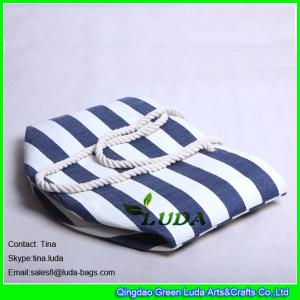 China LUDA navy blue striped paper straw beach bag cheap wholesale beach bags factory