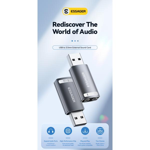 ESSAGER ES-OTG21 USB A To 3.5mm Aux Jack Audio Adapter Support Sound Card