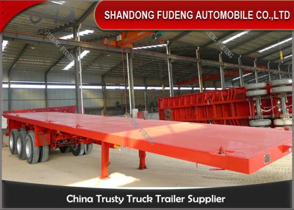 China Tri-axle 50Tons flatbed container  trailer truck for Carry container , hoses , cement bags factory