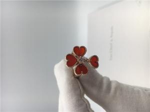China 18k Rose Gold Van Cleef And Arpels Flower Ring With Carnelian / Round Diamond factory