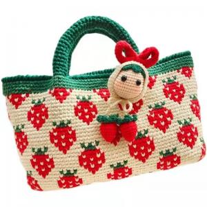 China White Woven Cotton Bag , Strawberry Womens Crochet Handbags 32cm×25cm factory
