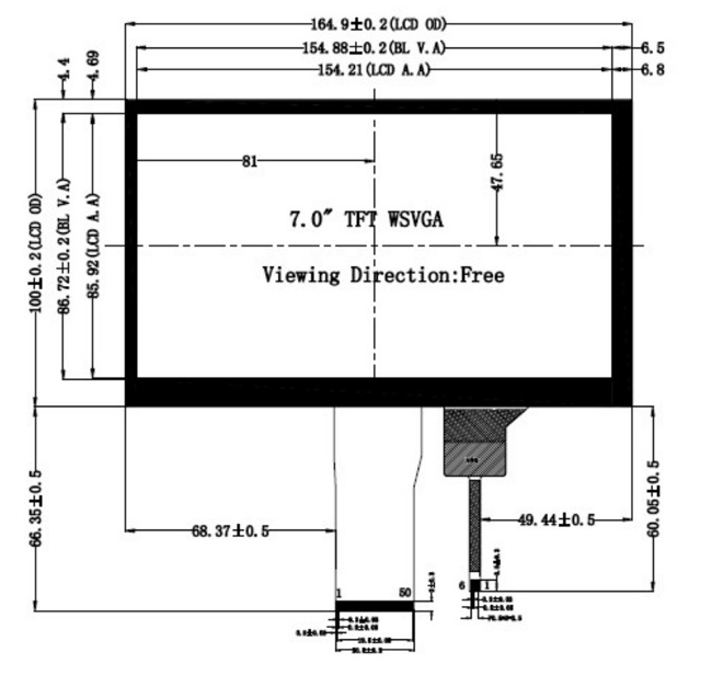 7 Inch 1024x600 IPS LCD Display with RGB Interface and Capacitive Touch Screen Module