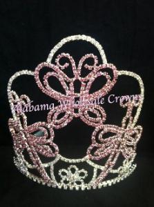 China Pink butterfly crowns and tiaras wholesale pageant tiaras rhinestone crystal crown supplier cheap pageant crowns sale factory