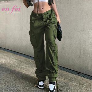 China High Quality Vintage Low Waist Streetwear Wide Leg Cargo Pants With Pockets Straight Denim Jean Trousers for Women on sale