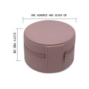 China Portable Pink Round Leather Jewelry Case Box With Mirror on sale
