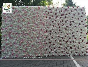 China UVG 8ft high pink realistic fake roses wedding flower wall backdrops for photography CHR1136 factory