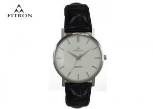 China Black Leather Strap Watch Mens , Big Round Shape Watch With White Dial on sale
