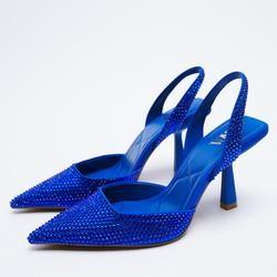 China Rhinestones Women Blue Stiletto Heels For Party Cocktail Wedding factory