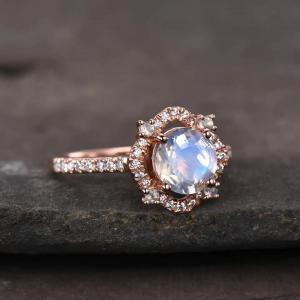 China 925 Sterling Silver CZ Wholesale Natural Stone Jewelry Faceted Rainbow Moonstone Ring factory