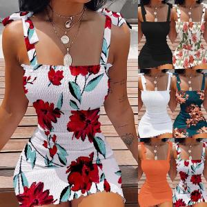 China Boat Neck Print Halter Dress Top Waist Floral Sheath Dress on sale