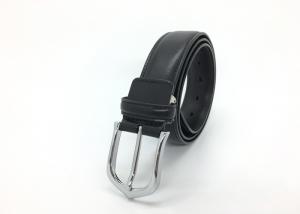 China Big And Tall Mens Belt Leather Belt Black Color 34mm Width / Boys Dress Belt factory