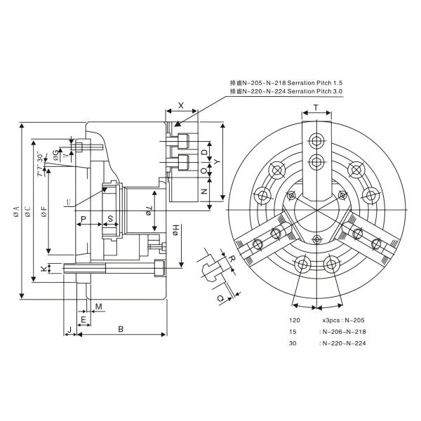 High Precision N-200A 3 Jaw Through Hole Power Chuck With Gripping Function