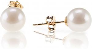 China 18K Gold Plated Sterling Silver Round Stud Freshwater Cultured Pearl Earrings for Women on sale