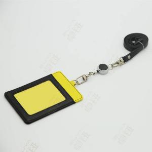 China Retractable Lanyard ID Card Badge Holder 11x7.5CM Genuine Leather factory