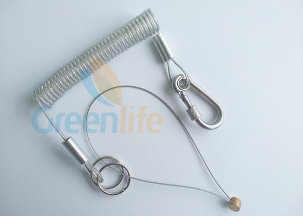 China DIY Accessories Clear Spring Steel Wire Coil Lanyard With Carabiner & Split Ring factory