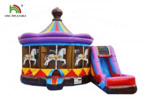 China 8x6m Purple Carousel Inflatable Fun Commercial Bounce Houses With Slide For Kids on sale