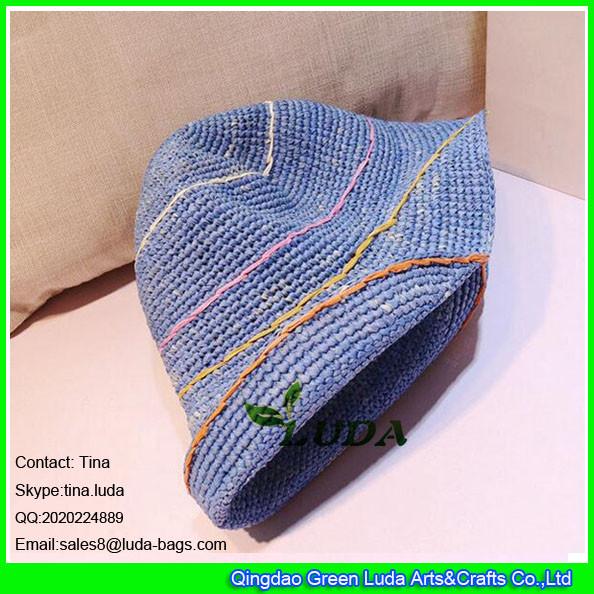 China LDMZ-007 navy blue ladies bucket hats foldable raffia straw visor cap factory