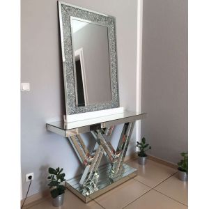 W shape Sparkly Crushed Diamond Mirored console table