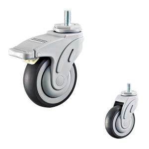 China 5 Inch Soft TPR Round Tread Wheel Grey Threaded Stem Caster Wheels With Brakes For Hospital Beds on sale