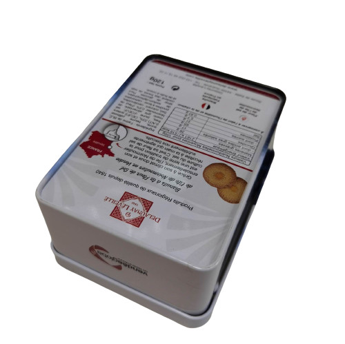 Decorative Rectangular Biscuit Tin Can CMYK Varnish Empty Tins With Hinged Lid