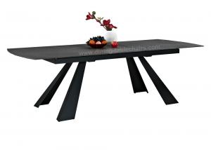 China Stone Coated Tempered Glass Extension Dining Table Stylish Black For 12 Seats on sale
