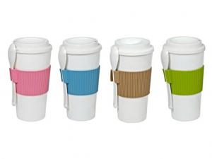 China 16oz PP coffee mug with spoon&non-slip ring&flip lid gifts ecofriendly FDA/LFGB/CA65/CE/E on sale