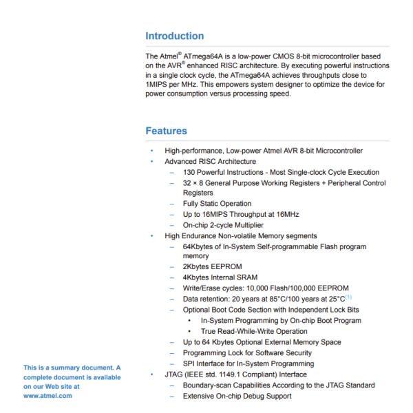 MCU ATMEGA64A-AUR IC Chips 8 Bit Microcontroller 64KB 64TQFP
