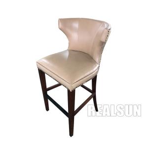 China Solid Wood Modern Leather Counter Stool Chairs High Bar With Wooden Back on sale
