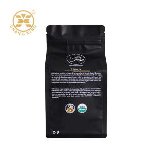 China Printed Black Empty 500g Compostable Coffee Bags One Way Valve Flat Bottom With Zipper factory