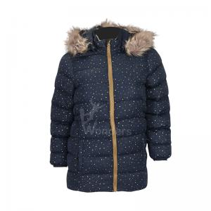 China Kids Padded Puffer Dot Print Outdoor Insulated Jackets With Fake Fur Hood factory