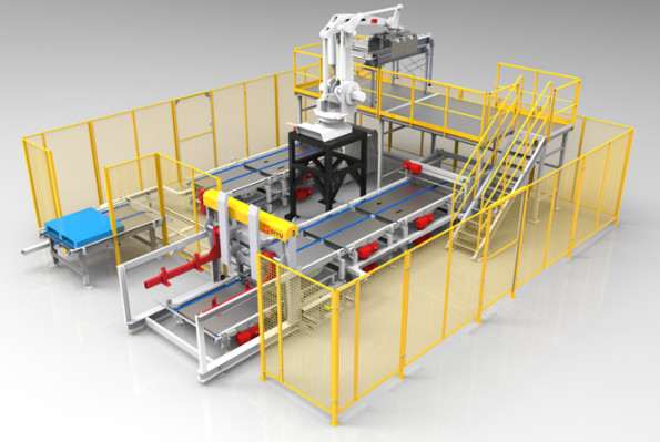 China PLC Programmable Automatic Bottle Packaging Machine Robot Palletizing System factory