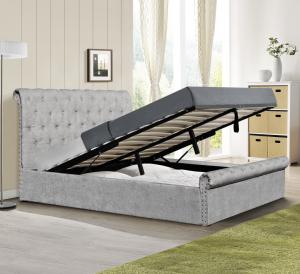 China Plywood Chenille Ottoman Double Bed Frame With Storage Sleigh Shape Full Size factory