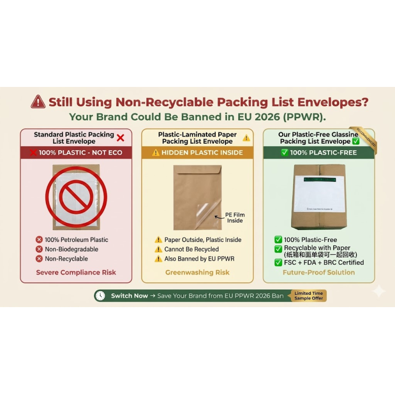 Biodegradable Packing List Envelope Compostable Paper Document Enclosed Self Adhesive Shipping Label Pouch