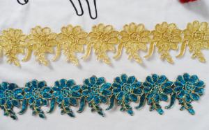 China Gold Wire Embrodery Lace Edge with Cord Embroidery Lace Trim factory