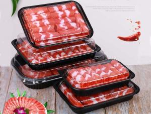 China Lamb roll box Beef roll tray food box black disposable plastic container on sale