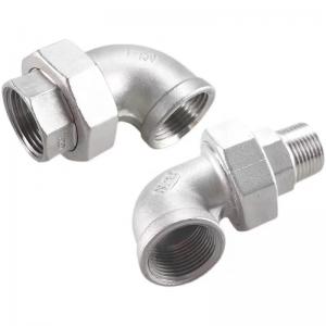 China Stainless Steel Silver BSP NPT G BSPT Female Male Thread Casting Union Elbow Fittings on sale