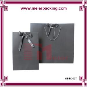 China Popular hot sell durable matte grey gift paper bags with ribbon bow for luxury brands clothing packaging factory