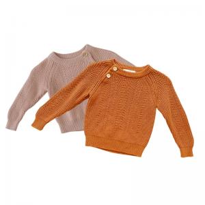 China Toddlers Crewneck Rib Knit Sweater 100% Cotton With Button Shoulder Closure Infant Sleepwear factory