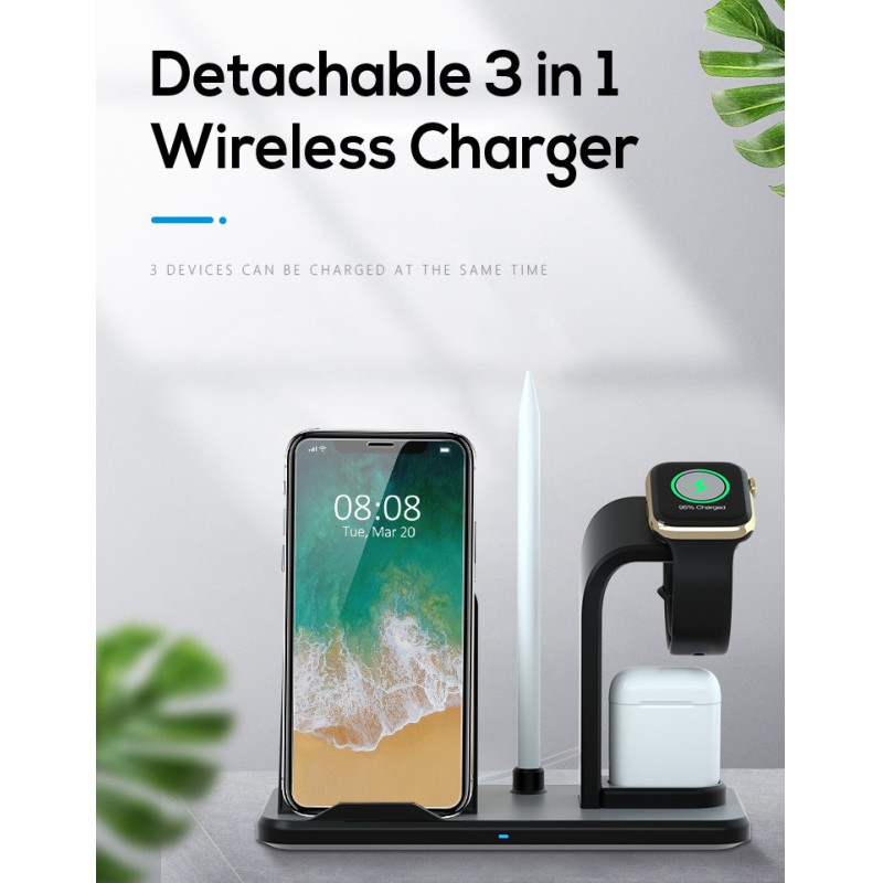 UCABLE 5W Multi Function 3 In 1 QI Wireless Charger